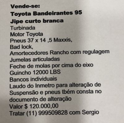 Vende-se Jipe Toyota Band